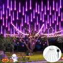 JMEXSUS Solar Christmas Lights Outdoor, 8 Tube 144 LEDs Solar Meteor Shower Lights, Purple Christmas Light for Tree Fence Eaves Patio Yard Holiday Party Decor