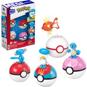 MEGA Pokmon Action Figure Building Toys Set, Water-Type Trainer Team with 79 Pieces, 2 Inches Tall, for Kids