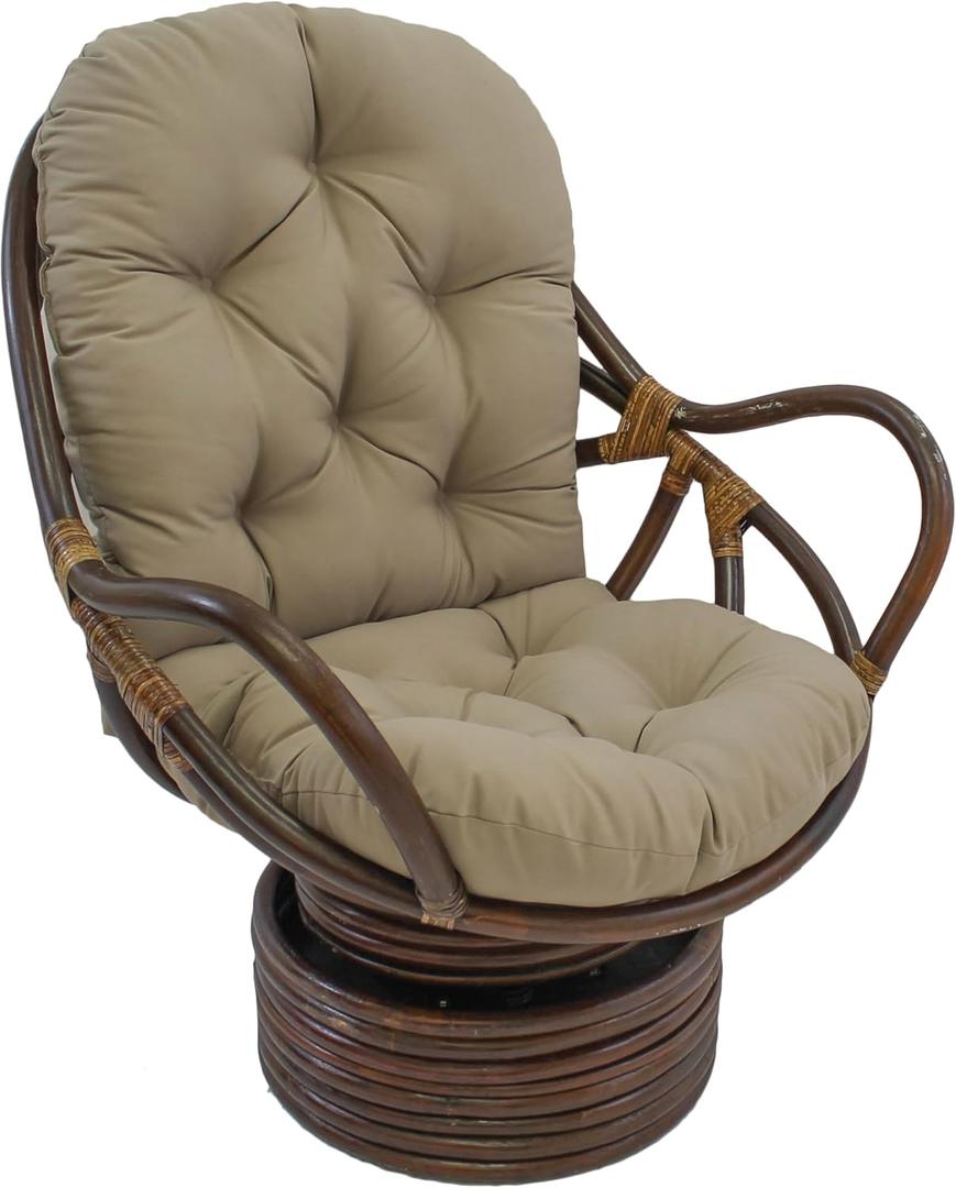 Blazing Needles Polyester Solid Twill Swivel Rocker Chair Cushion, 48" x 24", Toffee