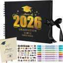 Graduation Guest Book Scrapbook Set 2026 - Black Gold 80 Pages Signature Photo Album with 8 Dual-Tip Markers, Stickers, Memory Book Sign for Class of 2026 High School College Grad Party Favors Gifts