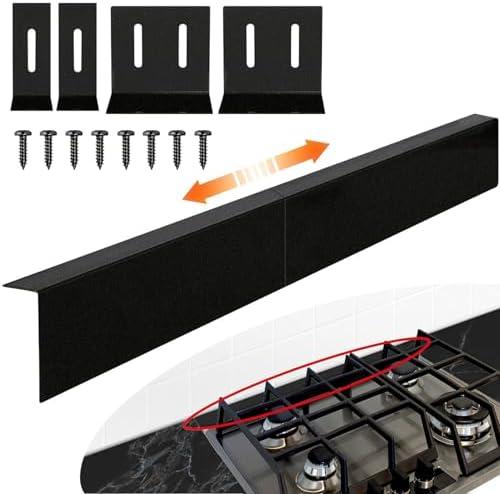 15.7" - 28" Stove Gap Filler, Slide-in Range Rear Filler Kit - Stainless Steel Backsplash for Stove, Easy to Install Backsplash Behind Stove Between Stove Range and Wall for Most Kitchen Stoves -Black