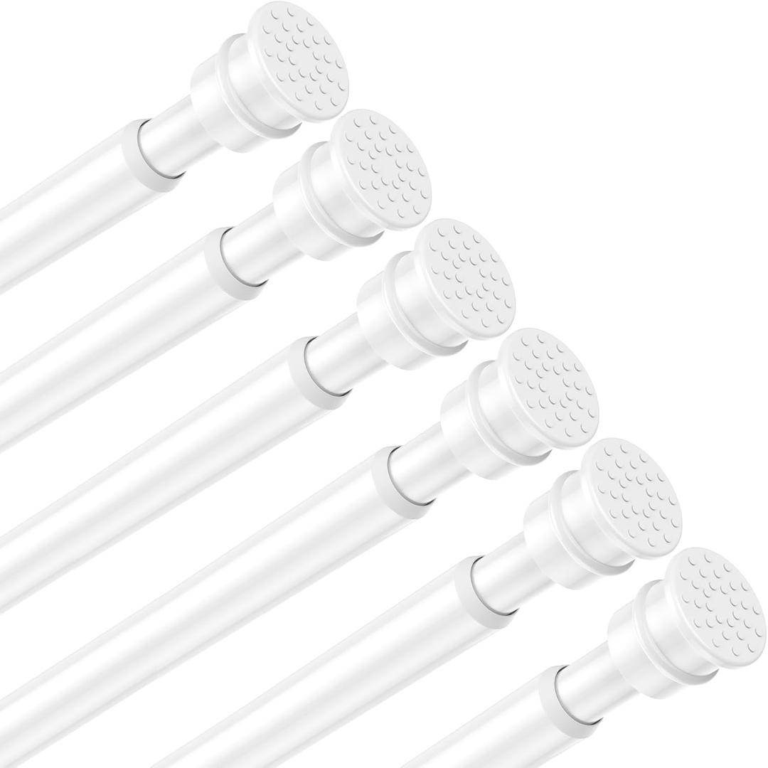 Tension Curtain Rod 26 to 48 Inch Adjustable Tension Rods 6 Pack Expandable Spring Tension Rod White No Drilling for Closet Kitchen Cupboard Wardrobe Door Bookshelf DIY Projects