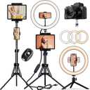 12" Selfie Ring Light with Tripod Stand 72" Tall & Mini Desktop Tripod, PEYOU Ring Light Tripod with 4 Phone Tablet Holders & Shutter for YouTube/Makeup/TikTok/Photography, Compatible with iPhone iPad