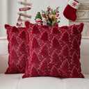 Kevin Textile Christmas Pillow Covers 18x18 Inch Set of 2 Interesting Christmas Tree Embroidery Soft Plush Faux Fur Decoration Pillowcases for Couch Sofa Holiday Festivals Winter Xmas Gift, Burgundy