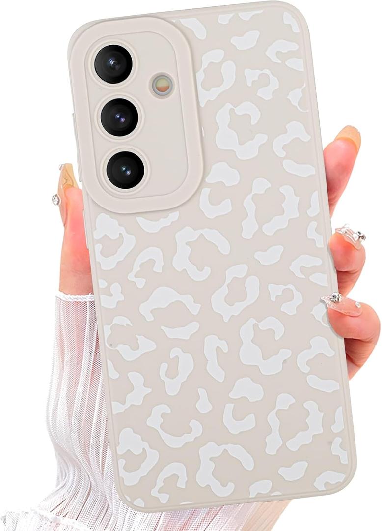 ZIYE Galaxy S24 Plus Case White Leopard Pattern Phone Case with Camera Protection,Soft TPU Silicone Rubber Protective Cover Cheetah Design Cases Compatible with Samsung Galaxy S24 Plus