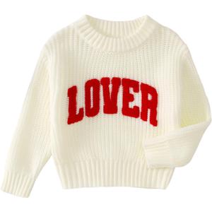 CM C&M WODRO Toddler Valentines Outfit Boy Girl Lover Embroidered Knit Sweater Kid Warm Crewneck Top Pullover Sweatshirt