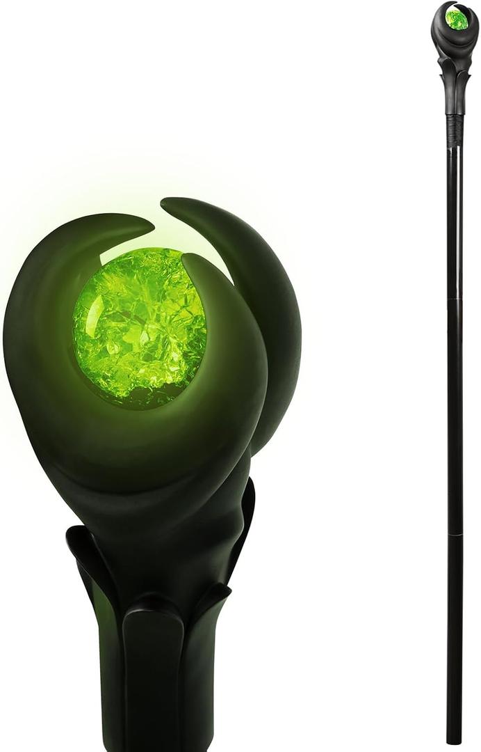 51inch Light-Up Wizard Staff with Green Crystal, Evil Witch Queen Magic Scepter Props Halloween Cosplay for Adult Women