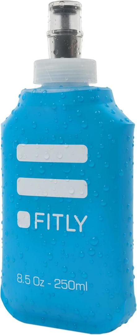 FITLY Soft Flask - Shrink As You Drink Soft Water Bottle for Hydration Pack - Folding Water Bottle Ideal for Running, Hiking, Cycling, Climbing & Rigorous Activity (8.5 Ounces, Blue)