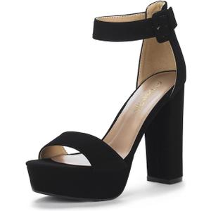 DREAM PAIRS Women's Platform Heel Sandals, Open Toe Ankle Strap Heel Fashion Wedding Party Dress Sandals Shoes (9, Black/Nubuck)
