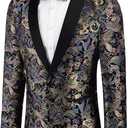 COOFANDY Men's Floral Tuxedo Jacket Luxury Embroidered Stylish Suit Blazer Jacket for Wedding Party Dinner (Large, Butterfly-black)