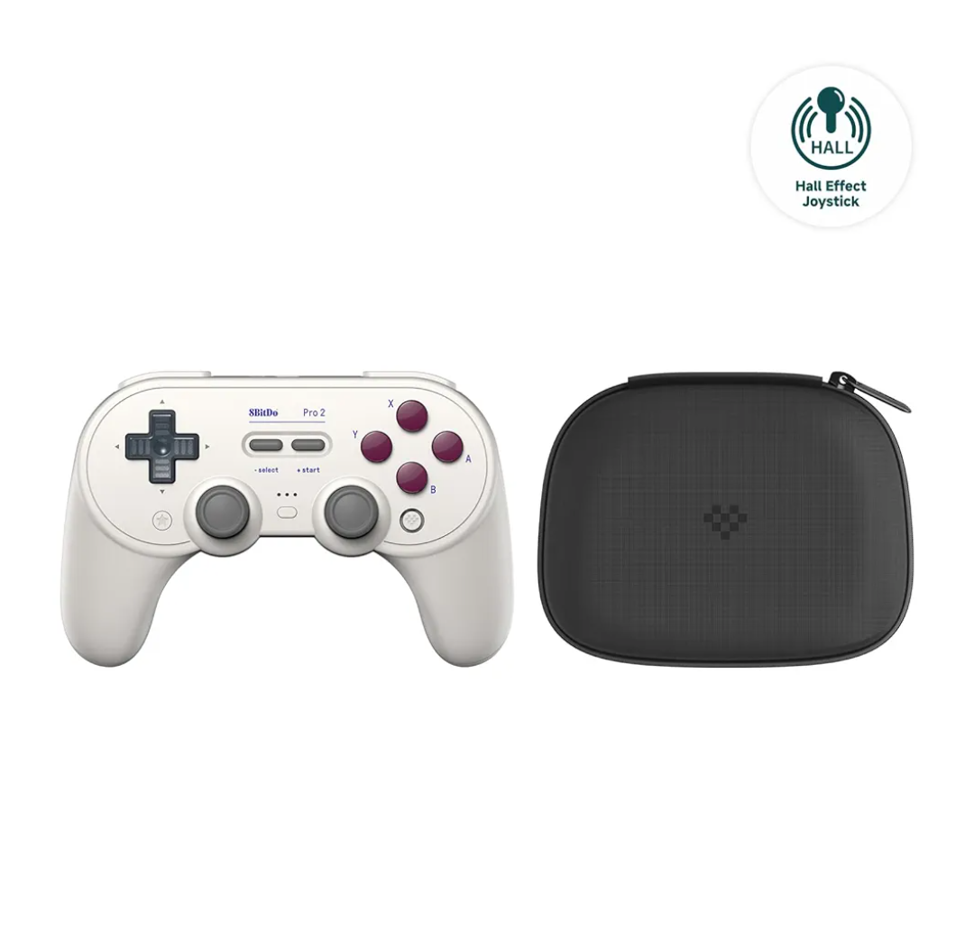 8Bitdo Pro 2 Wireless Bluetooth Controller with Travel Case, Hall Effect Joystick Update, Retro Gamepad for Switch/Switch 2, PC, Android, and Steam Deck & Apple (G Classic Edition)