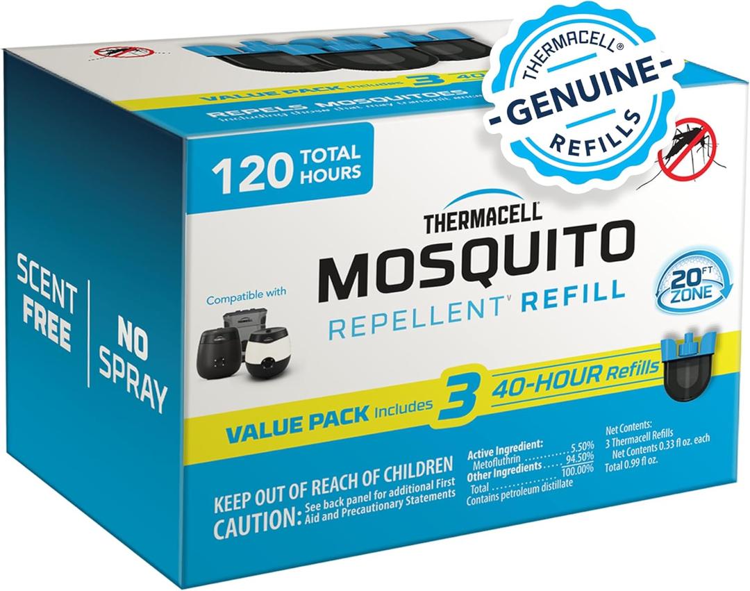 Thermacell Rechargeable Mosquito Repeller Refills; Advanced Repellent Formula Provides 20 Foot Protection Zone; Compatible with Thermacell E-Series & Radius Only; No DEET, Spray or Flame