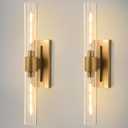 Champagne Brass Bathroom Wall Sconce - Set of 2 Modern Gold Light Sconces - Clear Glass Tube Vanity Lights - Vertical or Horizontal Mounted Dimmable Lighting Fixtures for Indoor Living Room Hallway