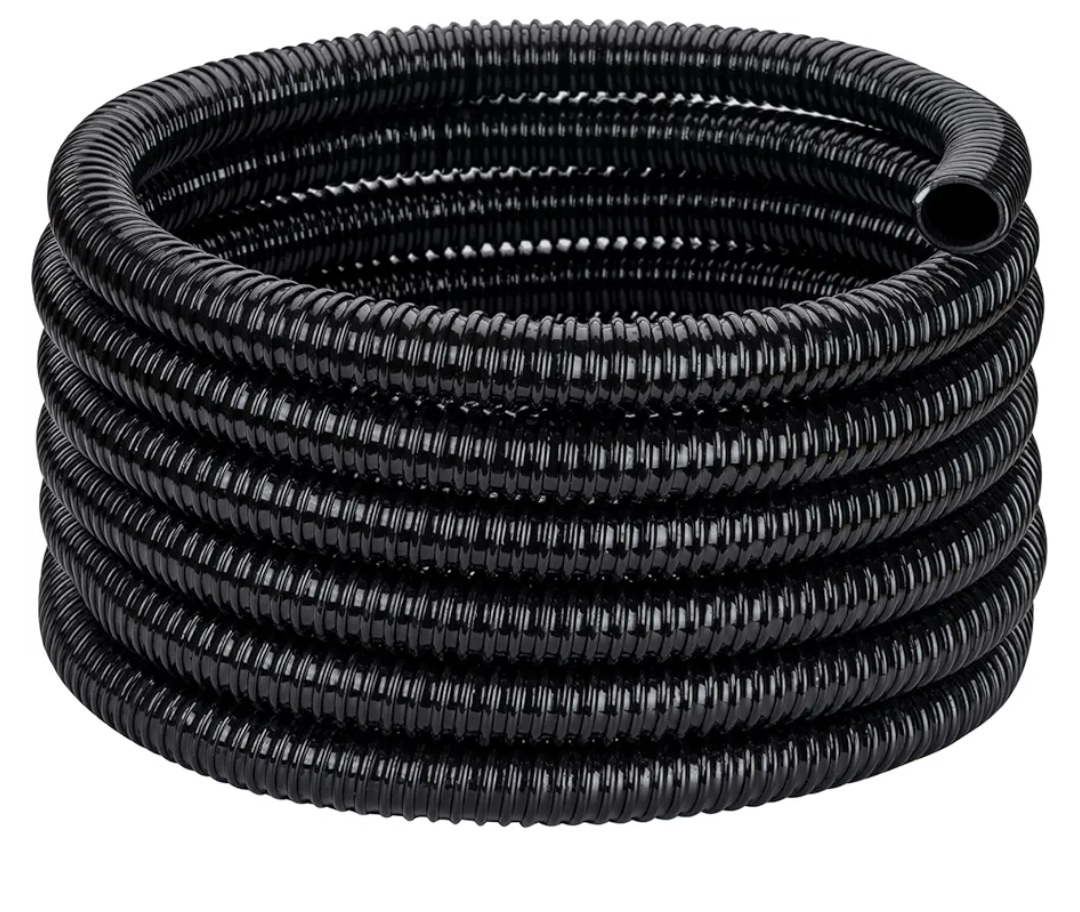 Pond Tubing ID 1” × 50ft Black Corrugated Flexible Reinforced Waterfall Pond Tube Sump Pump Hose, Non-toxic & Kinkproof (50 ft, 1" ID