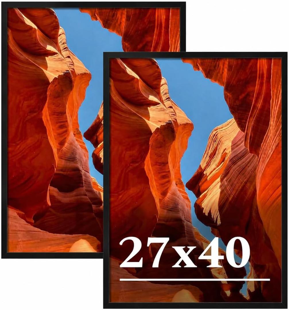 27x40 Picture Frame Set of 2, 27 x 40 Black Picture Frame with HD Plexiglas, 27 by 40 Poster Frame, Display Frame for Vertical or Horizontal, Presenting Spatial Aesthetics-Form & Light Series