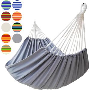 Brazilian Double Hammock 2 Person Extra Large 330X150cm Load Capacity 600Pound Canvas Cotton Hammock for Patio Porch Garden Backyard Lounging Outdoor and Indoor XXL(Grey)