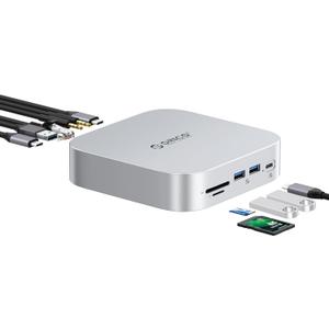 ORICO MiniLink Mac mini M4 Dock & Stand, 2  10Gbps USB 3.2 Ports, 10Gbps USB C, USB A 3.0, 2.5G Ethernet Port, SD/TF, 3.5mm Headphone & Microphone Jacks, Compatible with Mac mini M4/M4 Pro (M48PR)