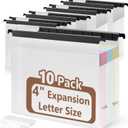 10 PCS 4 Inch Extra Capacity Hanging File Folder Plastic Letter Size Filing Cabinet Reinforced Hang Folders with Heavy Duty 4 Inch Expansion Black Insert Gasket 8.5 X 14 for Insertable Tabs