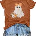 Halloween Shirts for Women Spooky Season T Shirt Cute Ghost Graphic Fall Tee Top (M)