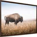 Kate and Laurel Sylvie American Bison Buffalo in Prairie Grass Framed Canvas Wall Art, 23x33 Brown, Prairie Animal Wall Art Decor