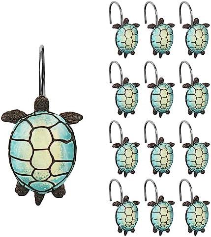 Sunlit Sea Turtle Shower Curtain Hooks, Home Decorative Shower Curtain Rings for Bathroom, Resin, Ocean Shower Curtain Hanger Hooks for Kid Room Living Room