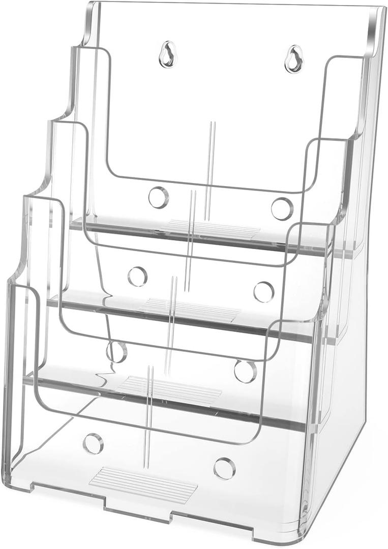MaxGear Acrylic Brochure Holder 8.5 x 11 inch, 4 Tier Clear Literature Organizer Magazine Stand Display with Removable Divider for 4 x 9 inch Brochures, Pamphlet, Wall Mount or Countertop, 1 Pack