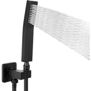 NearMoon Brass Hand Held Shower Head, Luxury High Pressure Shower Kit with Wall Connector and Hose Set, for Bathroom Showering System Contemporary Square Style (Matte Black)