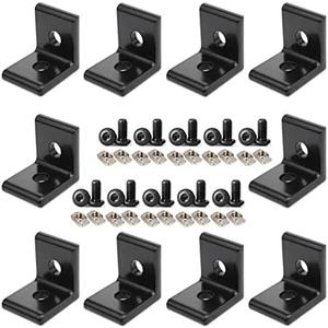 BLCCLOY 10Pcs 2020 Aluminum Extrusion T Slot Corner Bracket 20 Series Extruded Hardware L Connector with M5 Nuts Bolts for 20/20 20mm T V Slot Black Aluminum Profile Rail Accessories