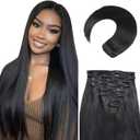 MEYOFUN Clip in Hair Extensions Real Human Hair, 24Inch 120g, 1B Natural Black, Invisible Seamless Straight Remy Human Hair Clip in Extensions for Women 8pcs Per Set with Double Weft