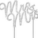 Mrs & Mrs Wedding Cake Topper - Sparkly Crystal Rhinestone Sign, Premium Silver Metal, Wedding Party & Anniversary Decoration