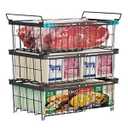 ISPECLE 3 Pack Freezer Organizer Bins - Fit 10 to 20 Cu.Ft Deep Freezer, Expandable Wire Storage Chest Freezer Baskets for Frozen Food, Stackable with Handles, Black