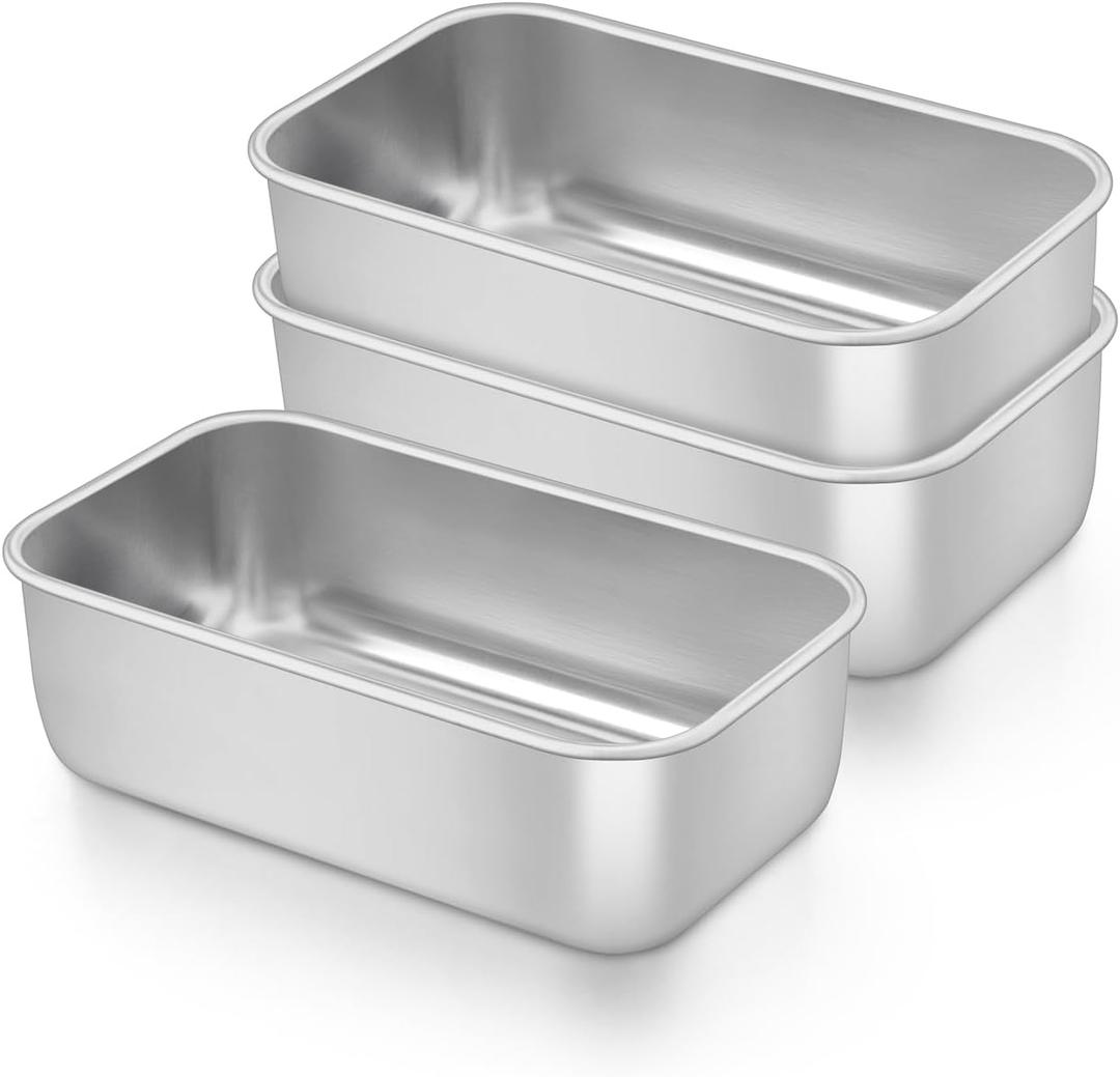 TeamFar Mini Loaf Pan, 3 PCS Stainless Steel Loaf Pans for Baking Bread, 6.3 x 3.5 Inch Bread Baking Pan for Homemade Bread, Meatloaf, Cake and Brownies, Non-Toxic, Oven & Dishwasher Safe