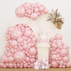 Pearl Pink Double Stuffed Balloons Different Size 115Pcs 5/10/12/18 Inch Pearl Light Pink Balloons Garland kit for Birde to be Wedding Engagement Bridal Shower Birthday Baby Shower Party