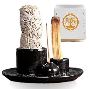 4-in-1 Palo Santo Holder, Sage & Incense Stick Burner – Ceramic White Ash Catcher Tray for Meditation, Yoga, Smudging & Spiritual Cleansing – Incense Holder for Sticks & Sage