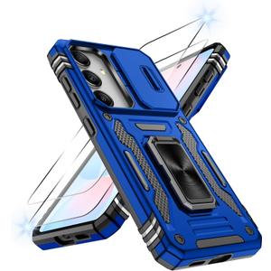Atump for Samsung Galaxy S24 FE Case with [2Pcs] HD Screen Protector & Slide Camera Cover, Rotated Ring Kickstand [Military Grade Shockproof] Protective Case for Galaxy S24 FE 6.7", Navy Blue