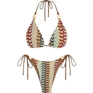 ZAFUL Women's Bikini Sets Beads Triangle Swimsuits 2 Piece String High Cut Cheeky Bathing Suits (S)