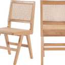 Meridian Furniture 588Natural-SC Preston Collection Mid-Century Modern Dining Side Chair, Solid Wood Natural Finish, Natural Cane/Rattan Back and Seat, 18.5" W x 22" D x 34.5" H, Natural, Set of 2