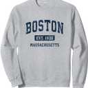 Boston Massachusetts MA Vintage Athletic Sports Design Sweatshirt (Gray, M)