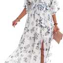 ANRABESS Women’s Summer Loose Kimono Maxi Dress Wrap V Neck 3/4 Sleeve Floral Print Slit Long Dresses (Large)