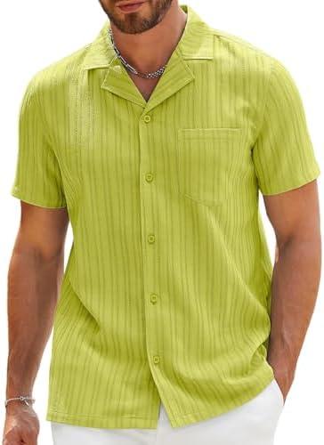RQP Green Linen Hawaiian Style Casual Summer Shirts for Men, Large, Short Sleeve, Button Down Collar, Classic Fit (Medium)