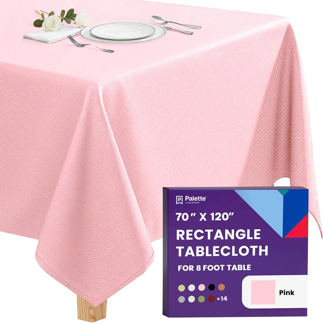 Gee Di Moda Rectangle Tablecloth - 70 x 120 Inch Pink Table Cloth for 6 or 8 Foot Rectangle Tables - Heavy Duty Washable Fabric - for Holiday Party, Dinner, Weddings, Baby Shower & Events