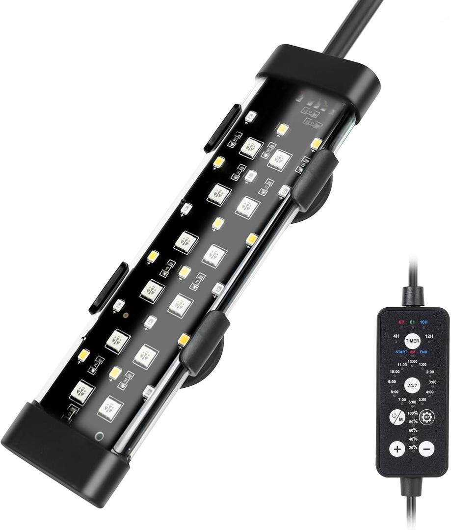 Hygger Submersible LED Aquarium Light, 8W 7 in 24/7 Mode Fish Tank Light with 5 Rows Beads, with Timer 9 Colors and Adjustable Brightness, Full Spectrum IP68 Waterproof Light for Fish Tank 8-17 inch