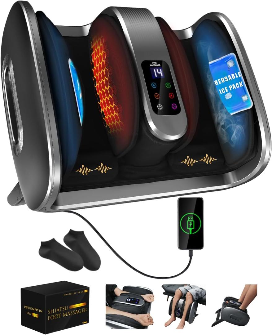 yoyomax FSA HSA Eligible Foot Massager for Plantar Fasciitis, Neuropathy & Pain Relief, Shiatsu with Heat & Cooling, Foot & Leg Massage with 6 Intensity Levels, Ideal Gift for Relaxation - Grey