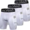 Men's Athletic Compression Shorts Spandex Running Workout Underwear Tight Shorts with Pockets Active Base Layer (White-3pc)