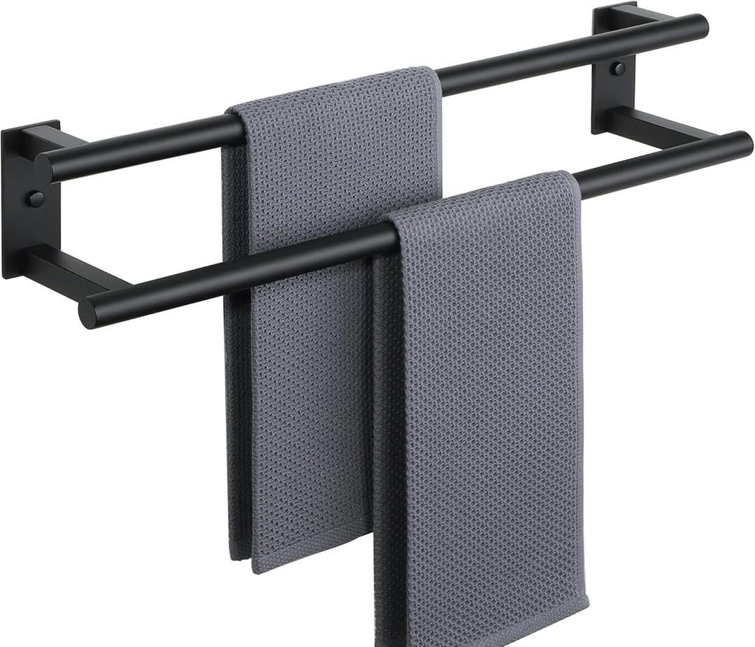 Alise Bathroom Double Towel Bar, 24 Inch Wall Mount Towel Holder, Towel Racks for Bathroom, SUS304 Stainless Steel Towel Hanger, Thickened Pipe with Strong Load-Bearing Capacity, Matte Black Alise Bathroom Double Towel Bar, 24 Inch Wall Mount Towel Holder, Towel Racks for Bathroom, SUS304 Stainless Steel Towel Hanger, Thickened Pipe with Strong Load-Bearing Capacity, Matte Black