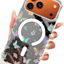for iPhone 18 Pro Max/17 Pro Max Case, Compatible with MagSafe, Clear Laser Iridescent Shockproof Slim Anti-Slip Military Drop Protection Hard Phone Case, Ditsy Floral