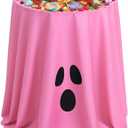 Tellingyou Halloween Tablecloth 70x70 Inch Round Cute Ghost Pumpkin Vampire Bat Polyester Washable Table Cover for Halloween Party Decoration (Pink,Ghost)