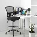 Armless Drafting Chair Tall Office Chair Adjustable Height High Back Ergonomic Desk Chair Drafting Stool Rolling Bar Stools Chairs with Footrest and Wheels (Black)
