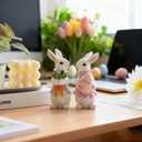 Easter Decorations for Home - 2pcs Resin White Easter Bunny - Small Bunny Statues Figurines Decor for Indoor Table Centerpieces Decorations Tiered Tray,Tabletop - Spring Decor Rabbit 4.33 inch Tall