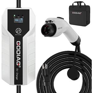 EV101 Portable EV Charger Level 1+2, 8/ 10/ 13/ 16Amp Adjustable Electric Car Charger, 110V-240V 3.5KW 20ft Plug-in Hybrid EV Charger